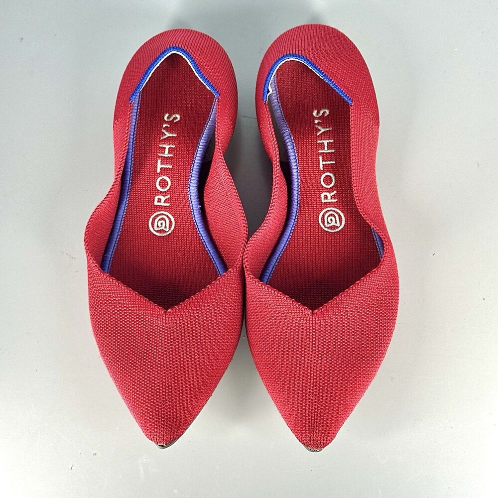 Rothy’s The Point Flats Red And Blue Knit Women’s Size 9.5 Washable Comfort - Picture 3 of 14